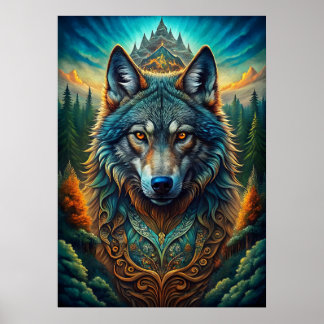 Poster Loup majestueux dans la forêt mystique