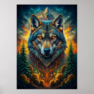 Poster Loup majestueux entouré par la nature