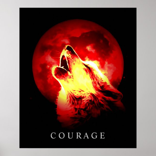 Poster Loup Motivationnel Nuit Rouge (Devant)
