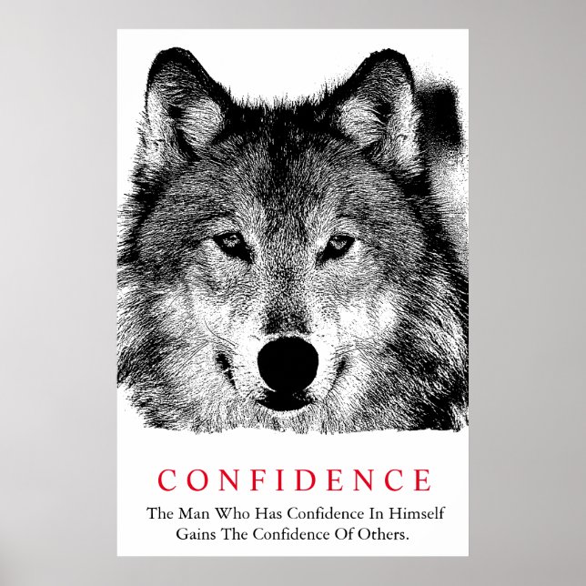 Poster Loup noir blanc inspirant confiance (Devant)
