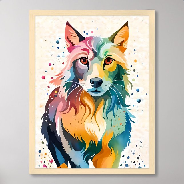 Poster loup peindre chien mignon coloré la faune arc-en-c (wolf painting cute dog colorful wildlife rainbow)