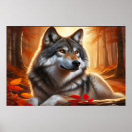 Poster Loup solitaire dans la forêt : Solitude dans la na