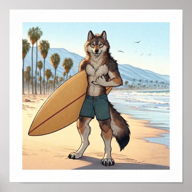 Poster Loup surfeur   (Devant)