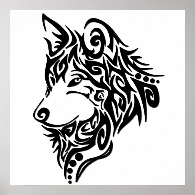 Poster Loup tribal (Devant)