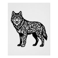 Loup tribal ornemental avec des volutes décorative