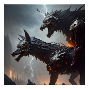 Poster Loups Cyborg Foudre