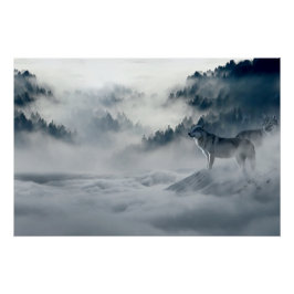 Poster Loups dans le paysage hivernal de neige