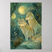 Loups De Forêt Enchantés Au Feu De La Lune