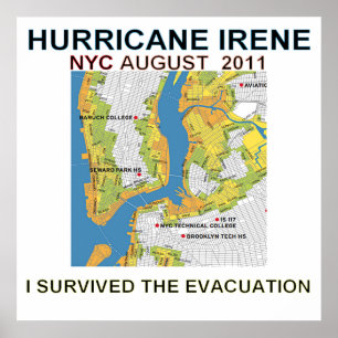 Poster L'ouragan Irene New York City Carte d'évacuation P