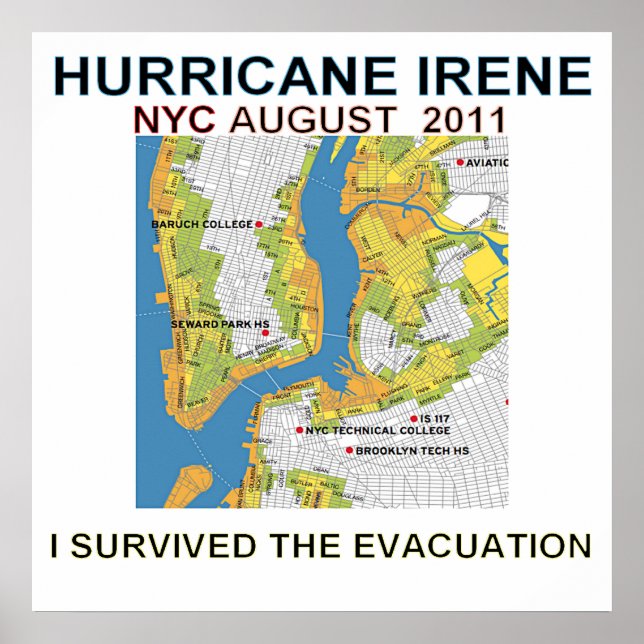 Poster L'ouragan Irene New York City Carte d'évacuation P (Devant)