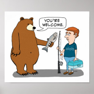 Poster L'ours donne à un homme un poisson