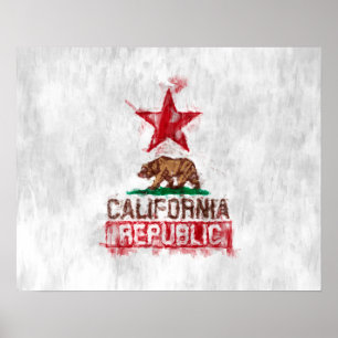 Poster L'ours du drapeau de la Californie en style peintr