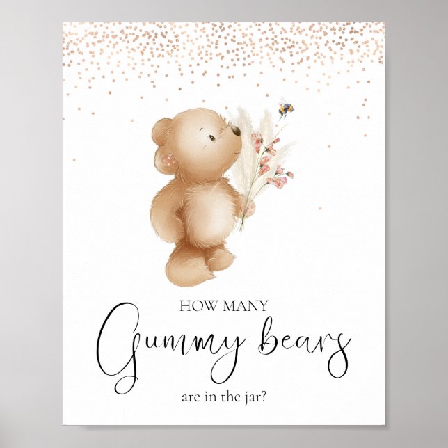 Poster L'ours et l'abeille | Combien ? Jeu baby shower (Devant)