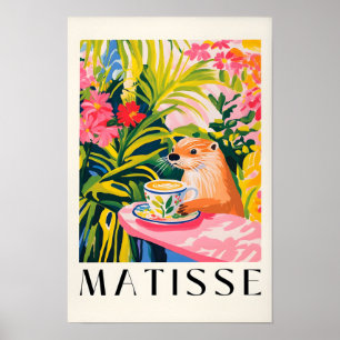 Poster Loutre buvant du café, Art d'animaux de forêt, Est