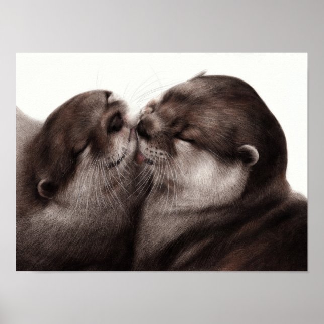 Poster Loutres peintes à la main - Tender Moment Faune Ar (Devant)