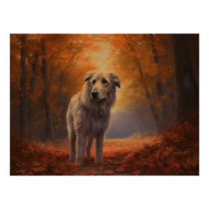 Poster Louveteau dans les feuilles d'automne qui tombent