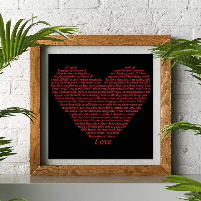 Poster Love Bible Citation Typographie Art (Love bible quote 1 Corinthians 13 red heart typography art poster by artist Catherine Sweetman )