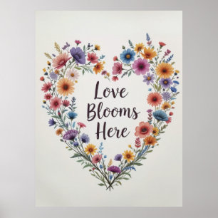 Poster Love Blooms Ici Floral Heart Art Imprimer