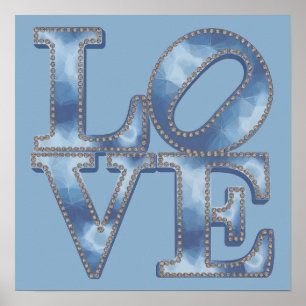 Poster LOVE Blue Typography