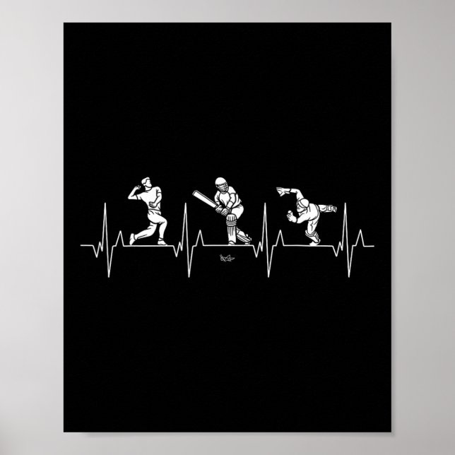 Poster Love Cricket - Bowling Heartbeat Funny Cricket  (Devant)