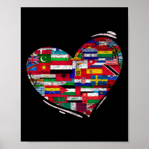 Poster Love Diversity National Flags Heart Jour des terre