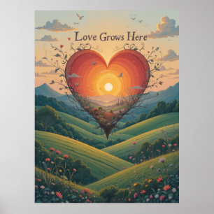 Poster Love Grosses Sunset Heart Landscape Art