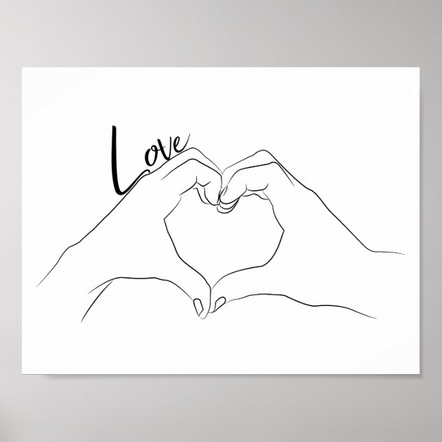 Poster Love Hand Heart Line Art Dessin mignon Moderne (Devant)