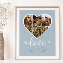 Love Heart Photo Collage Grille Couple Bleu
