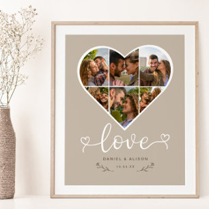 Poster Love Heart Photo Collage grille Couple Latte