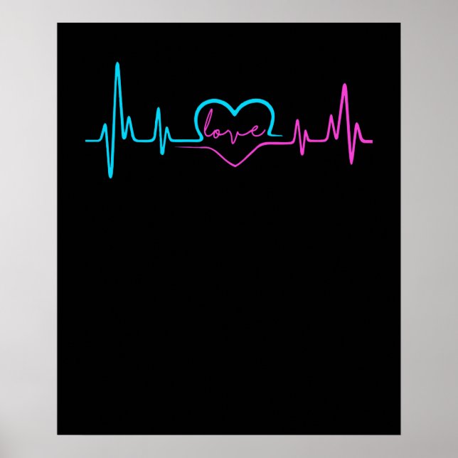 Poster Love Heartbeat Rose and Blue Valentine's Day (Devant)
