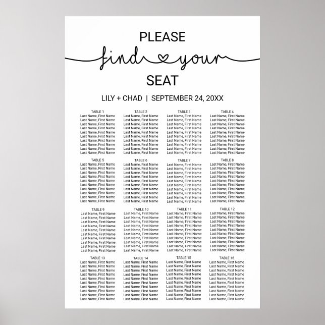 Poster Love Hearts Seating Chart (Devant)