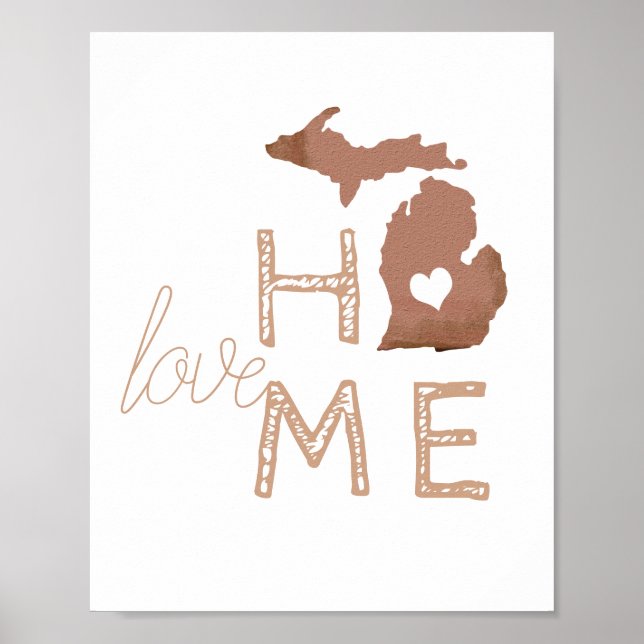 Poster Love Home Michigan Heart Copper White (Devant)