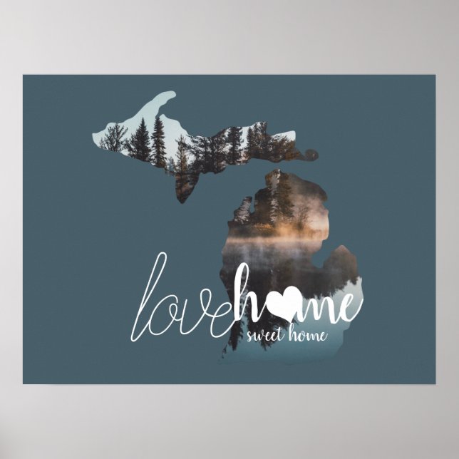 Poster Love Home Sweet Home Silhouette Du Michigan (Devant)