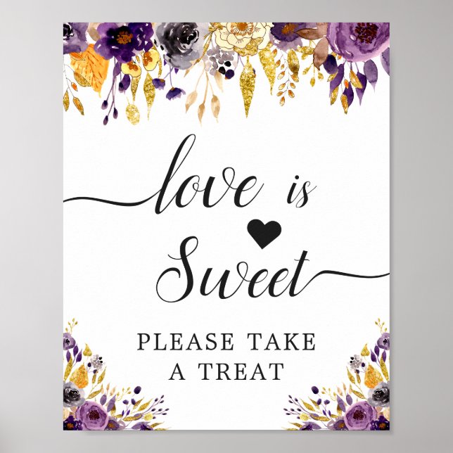 Poster Love is Sweet Calligraphy Script Floral violet (Devant)