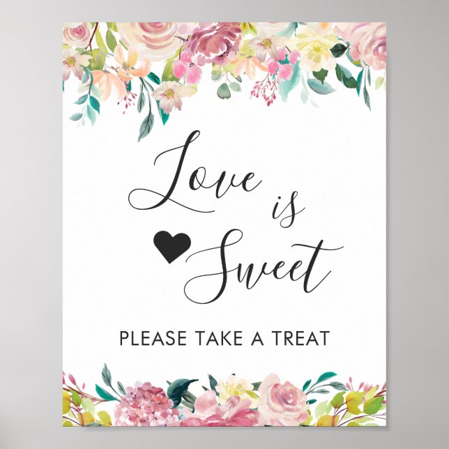 Poster Love is Sweet Dessert Bar Pastel Blush Floral (Devant)