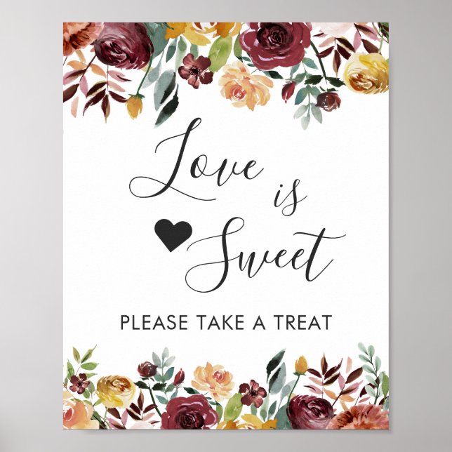 Poster Love is Sweet Dessert Bar Rustique Bourgogne Flora (Devant)