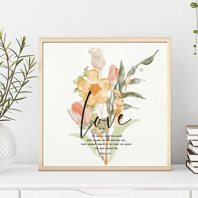 Poster Love-John 3:16 orange floral (Créateur téléchargé)