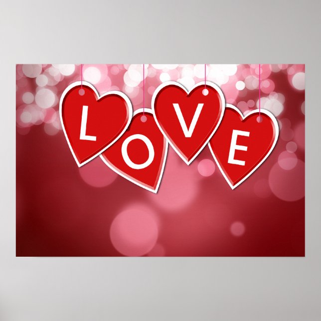 Poster Love Lettering Red Hearts (Devant)