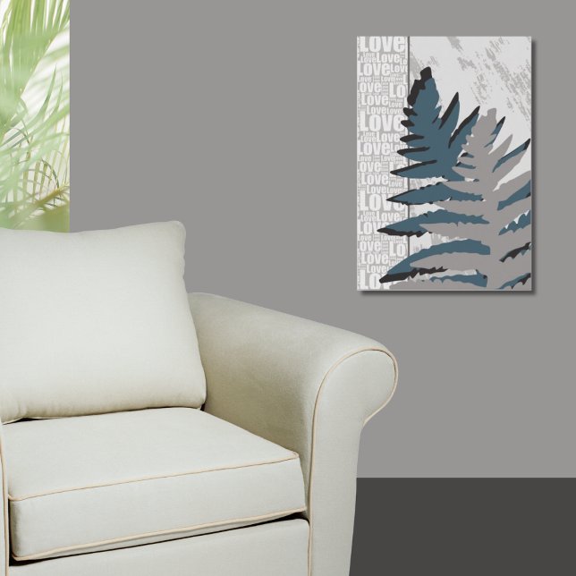 Poster Love Nature Stylisé Grey Feuilles (Love Nature Stylized Gray Fern Leaves Poster)