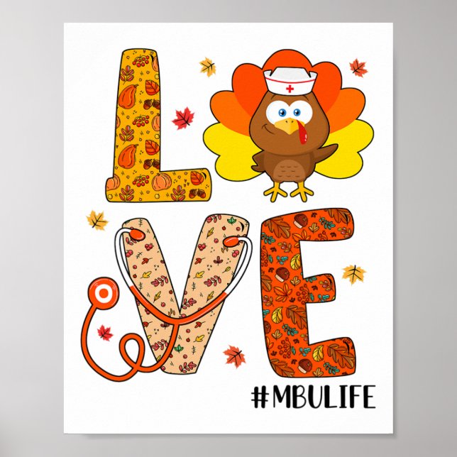 Poster Love Nurse Life Fall Mbu Nurse Turkey Thanksgiving (Devant)