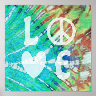 Poster Love Peace Abstrait Hippie Boho Turquoise Batik Ti