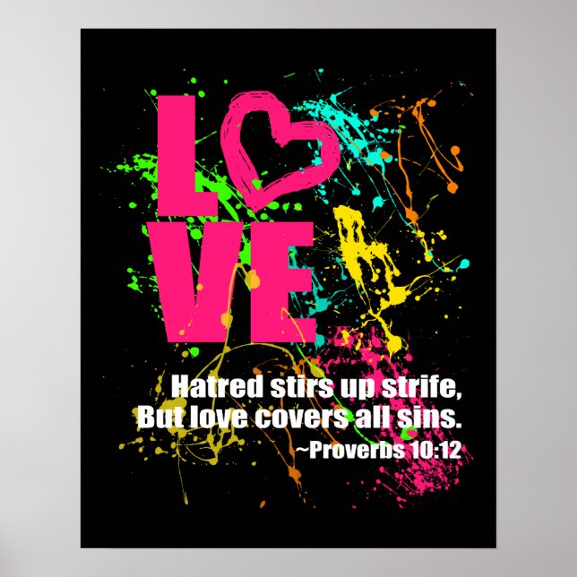 Poster Love Proverbes Bible Verse Neon Paint Splatter (Devant)