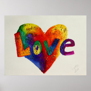 Poster Love Rainbow Heart Parties scintillant peinture po