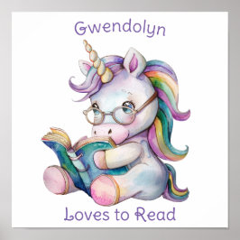 Poster Love Reading Cute Unicorn Eyeglass Purple Text