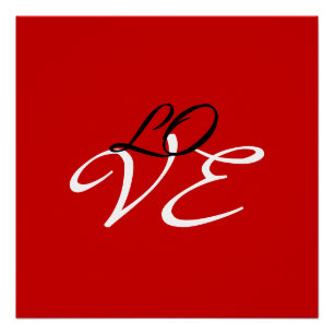 Poster Love Rouge Blanc Noir Couleur Script Calligraphie
