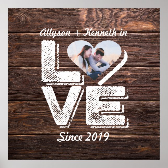 Poster Love Rustic Woodland Photo Heart Frame monogram (Devant)