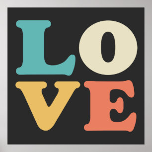 Poster Love Typographie Carré de couleur rétro