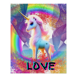 Poster Love Unicorn arc-en-ciel