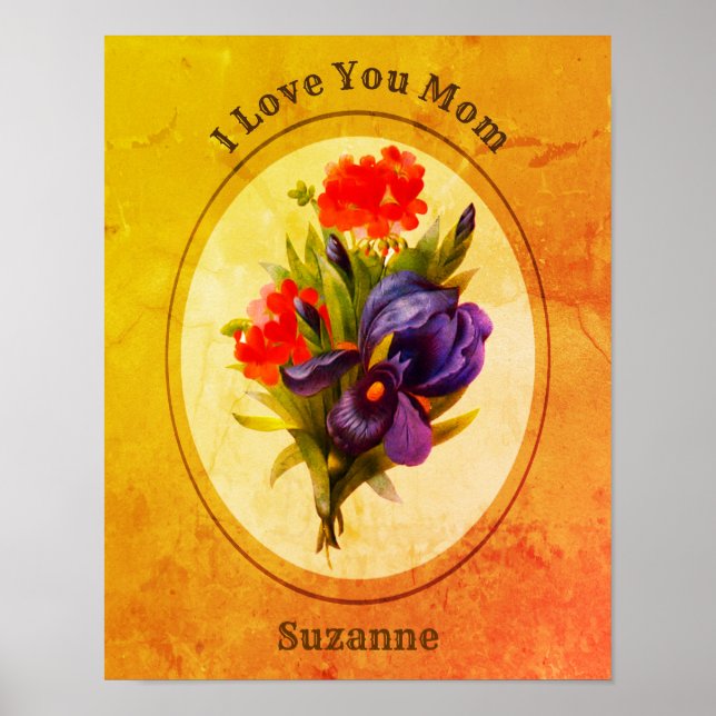 Poster Love You Maman Personnalisé Iris Flower Bouquet (Devant)