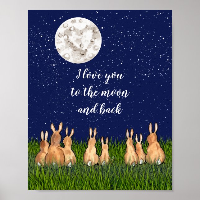 Poster Love You to the Moon & Back Bunny Night Star Citat (Devant)